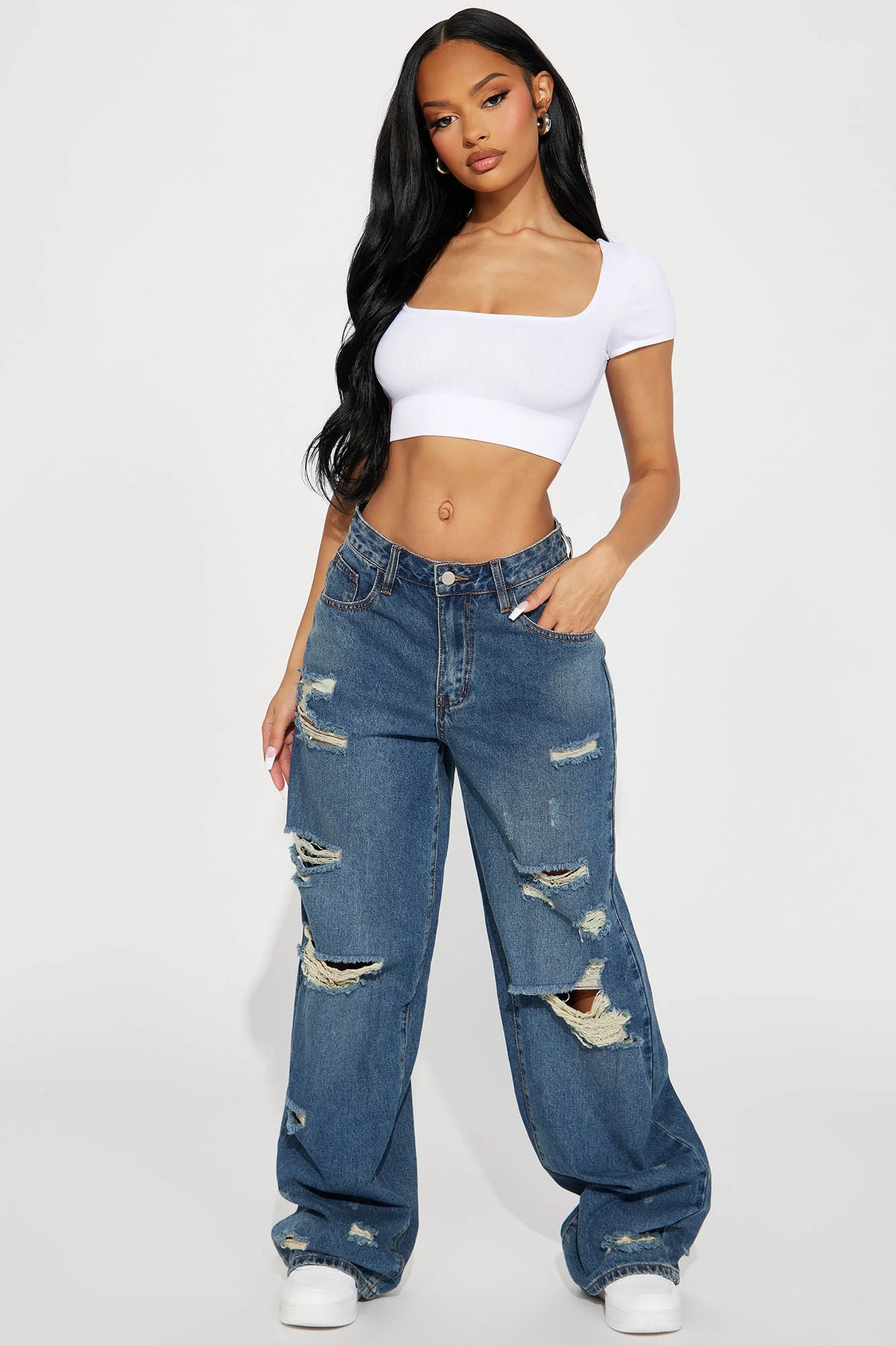 New From Closet Baggy Wide Leg Jean Medium Wash