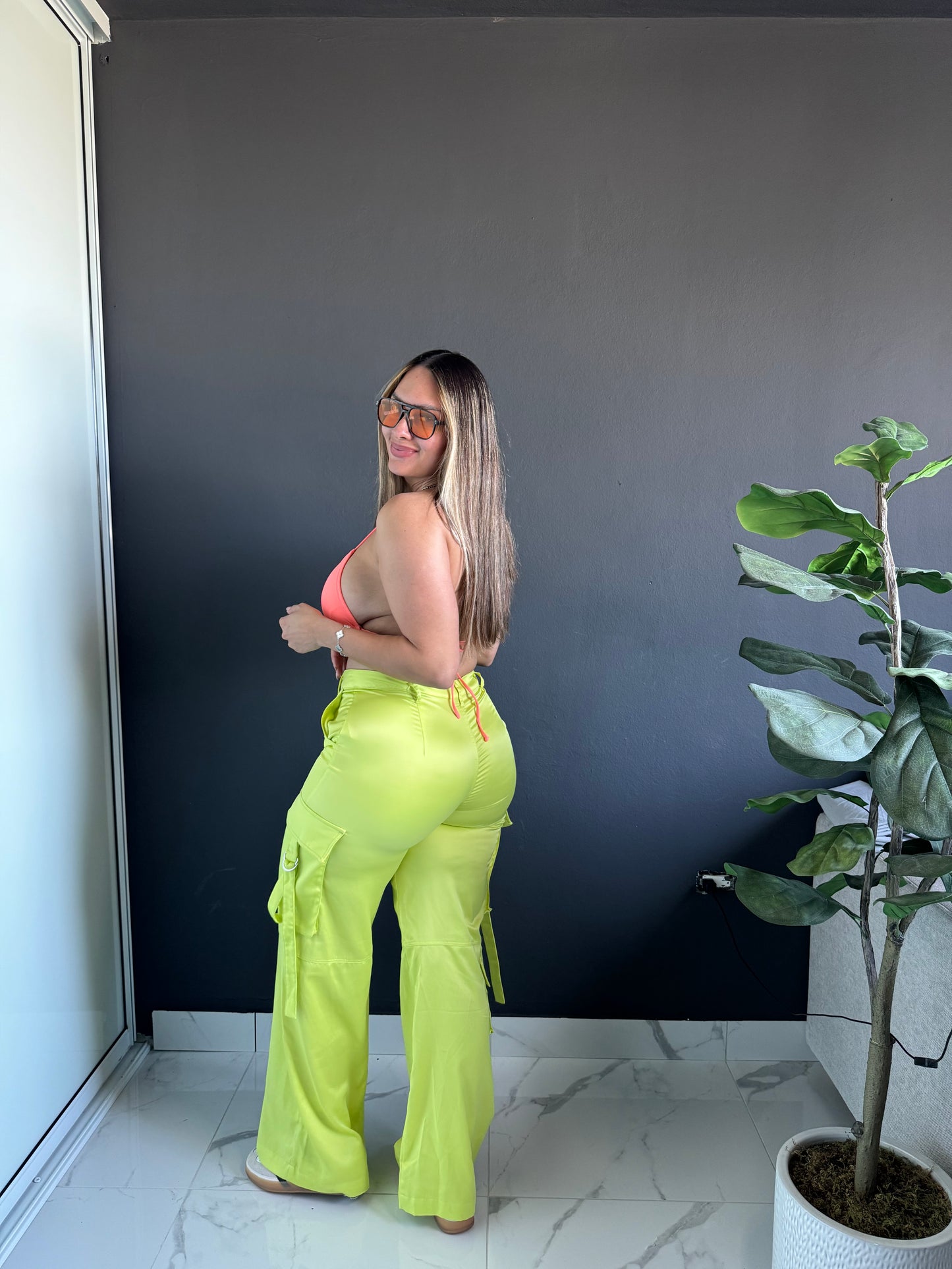 Pre-Loved Neon Satin Cargo Pants