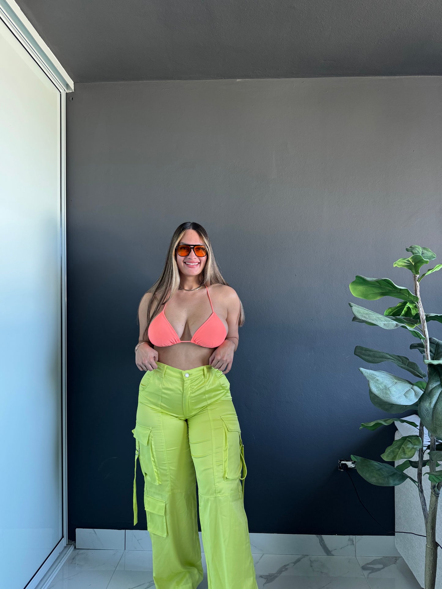 Pre-Loved Neon Satin Cargo Pants