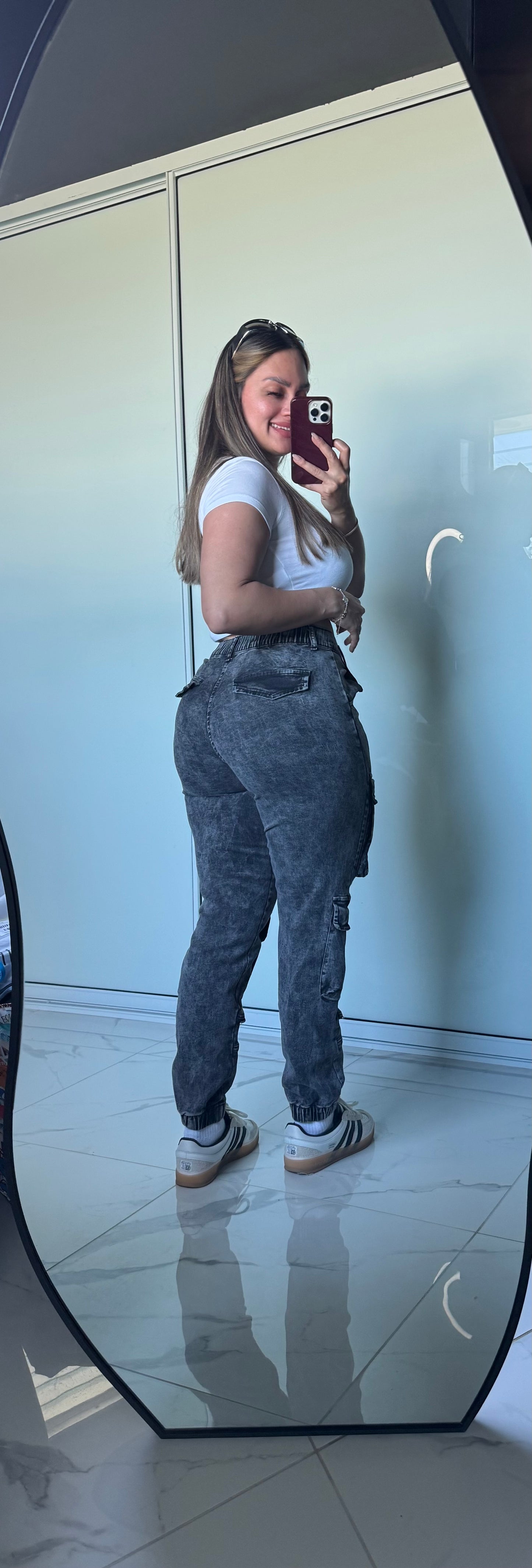 High Waisted Cargo Denim Joggers