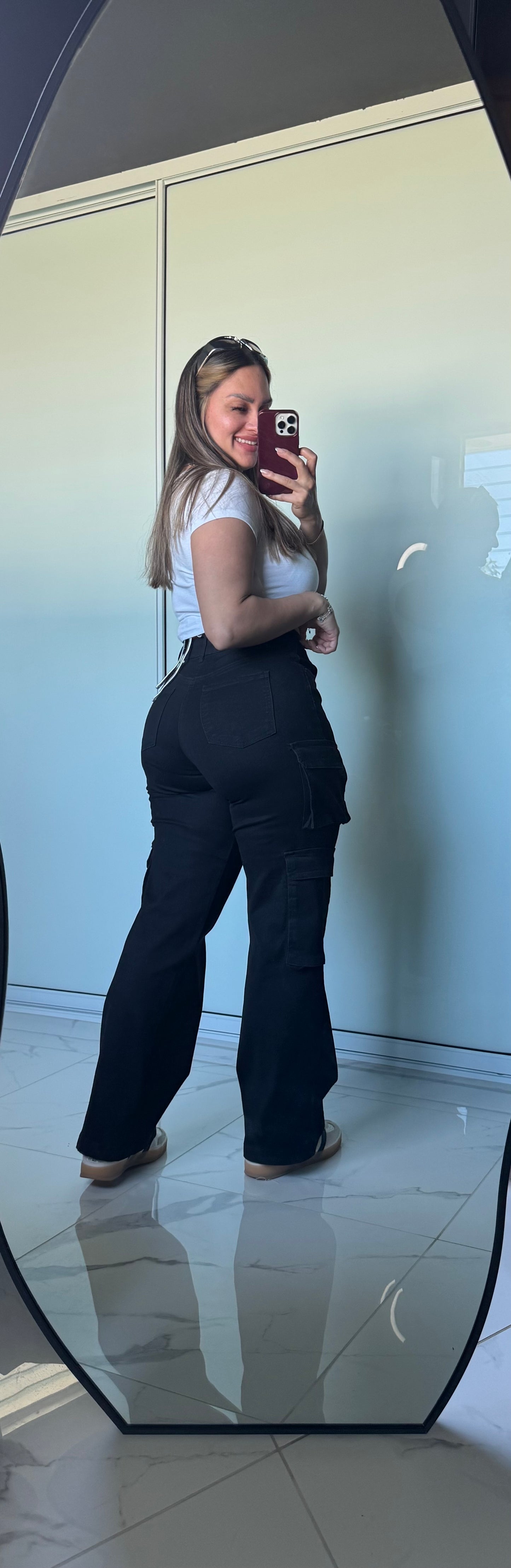 High Waisted Black Cargo